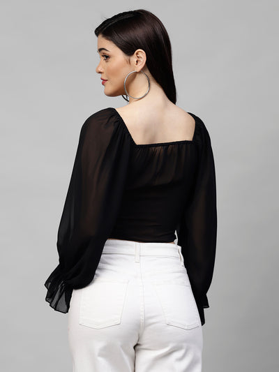 Athena Black Bell Sleeves Georgette Crop Top - Athena Lifestyle