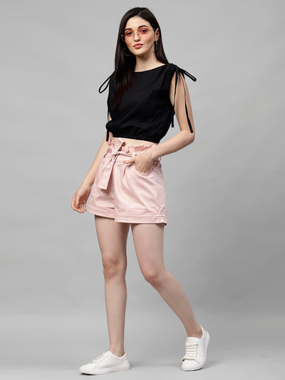 Athena Women Pink Solid Regular Fit Denim Shorts - Athena Lifestyle