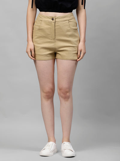 Athena Women Beige Solid Regular Fit Regular Shorts - Athena Lifestyle