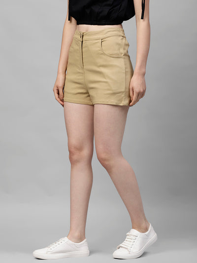 Athena Women Beige Solid Regular Fit Regular Shorts - Athena Lifestyle