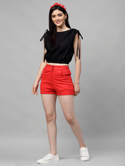 Athena Women Red Solid Regular Fit Chino Shorts - Athena Lifestyle
