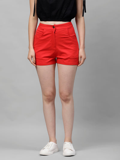 Athena Women Red Solid Regular Fit Chino Shorts - Athena Lifestyle