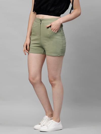Athena Women Olive Green Solid Regular Fit Regular Shorts - Athena Lifestyle