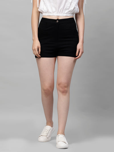 Athena Women Black Solid Regular Shorts - Athena Lifestyle