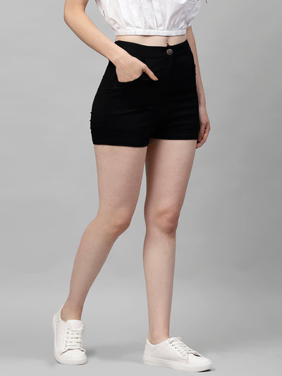 Athena Women Black Solid Regular Shorts - Athena Lifestyle