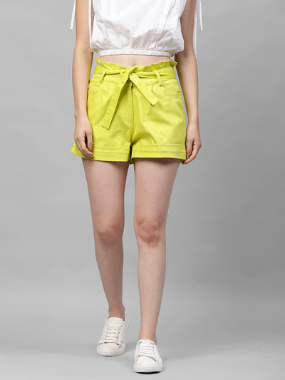 Athena Women Lime Green Solid Regular Shorts - Athena Lifestyle