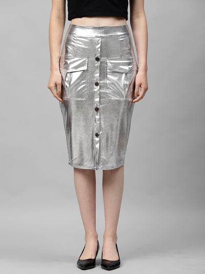 Athena Silver-Coloured Pencil Skirt With Pocket Detailing - Athena Lifestyle