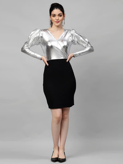 Athena Women Silver-Toned & Black Colourblocked Sheath Dress - Athena Lifestyle