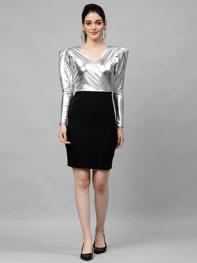 Athena Women Silver-Toned & Black Colourblocked Sheath Dress - Athena Lifestyle
