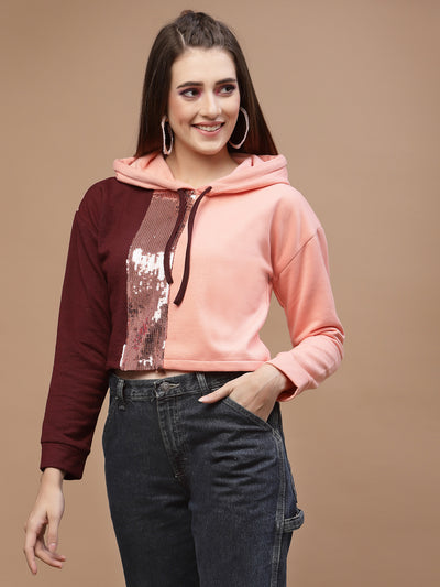 Athena Women Colourblocked Sequined Hooded Sweatshirt - Athena Lifestyle