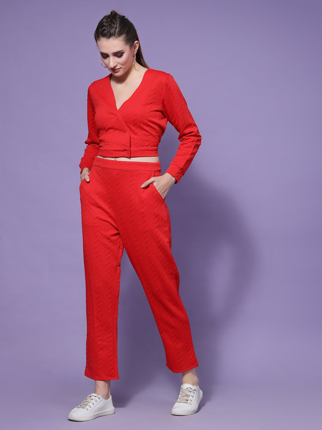 Athena Women Red Self Design Co-Ords Set - Athena Lifestyle