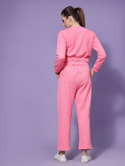 Athena Women Pink Self Design Co-Ords Set - Athena Lifestyle