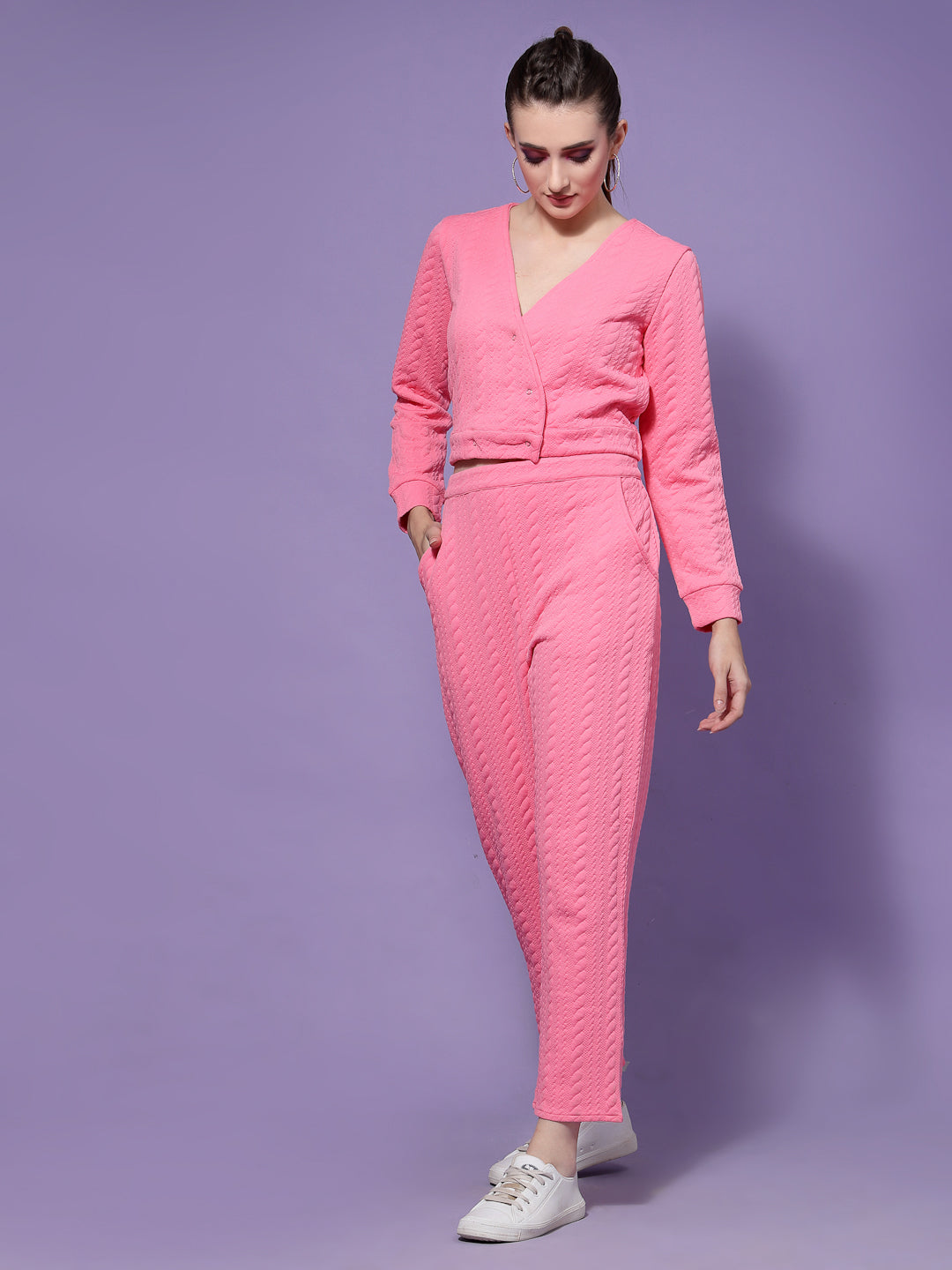 Athena Women Pink Self Design Co-Ords Set - Athena Lifestyle