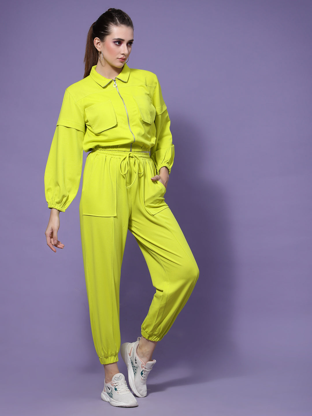 Athena Women Neon Green Solid Co-Ord Set