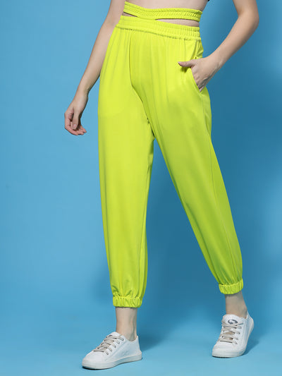 Athena Women Green Smart Loose Fit Easy Wash Joggers Trouser - Athena Lifestyle